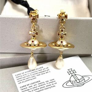 Vivienne Westwood Gold Orb Earrings with Pearl Drops